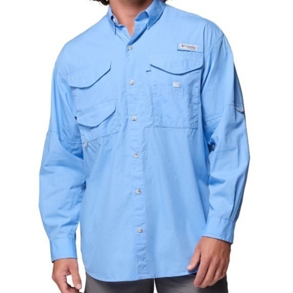 NWT Columbia PFG Bonehead Graphic Long Sleeve Shirt Blue Dorado Button‎ Front L